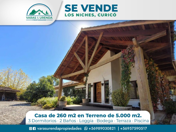 Se Vende casa 260 m2 en sitio 5.000 m2, Los Niches – Curicó