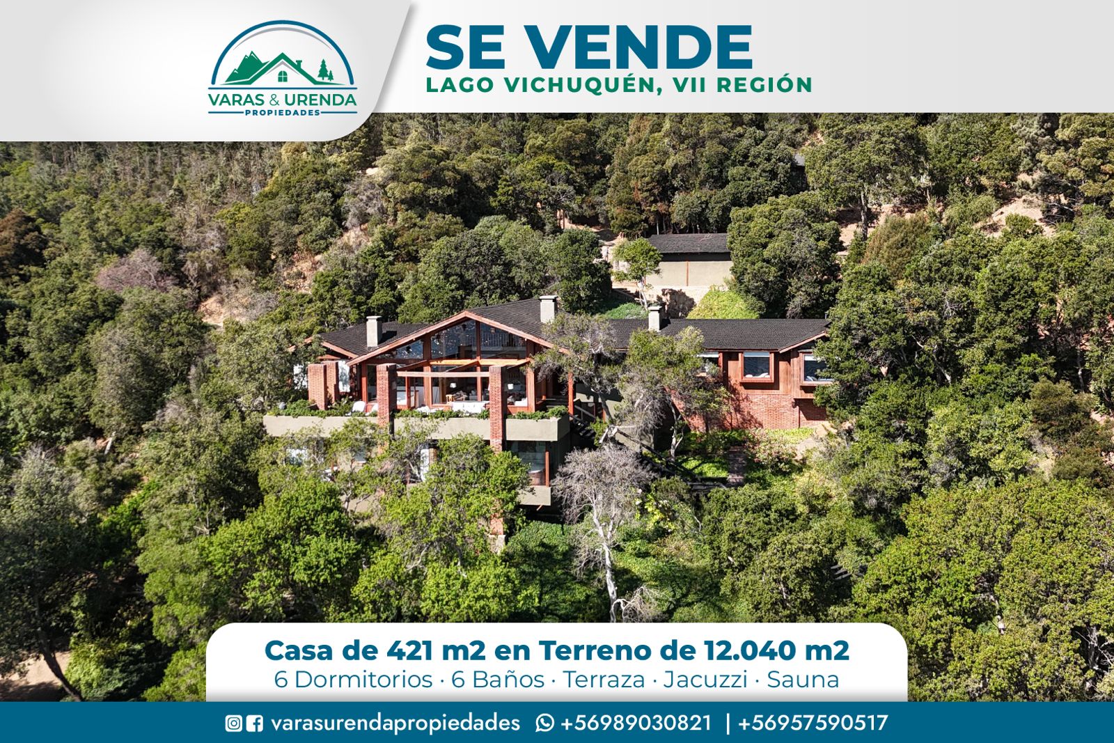 Se Vende espectacular casa de 421 m2 en terreno de 12.040 m2 con 80 metros frente al Lago Vichuquén – VII región