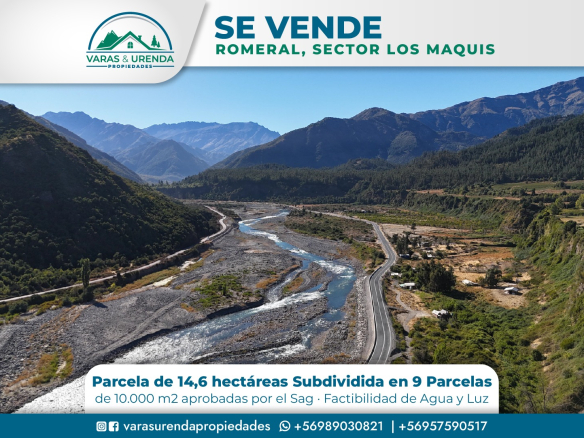 Se Vende parcela de 14,6 hás. en Romeral, Sector los Maquis