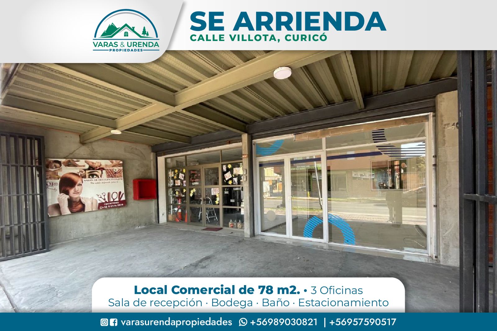Se Arrienda excelente local comercial en calle Villota, Curicó