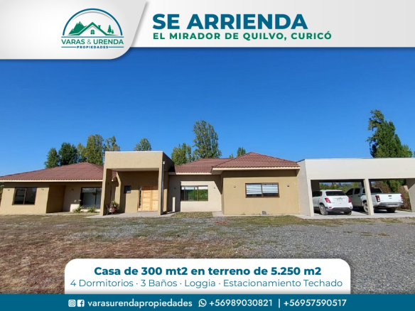 Se Arrienda casa de 300 m2 en El Mirador de Quilvo, Curicó