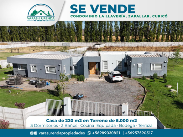 Se Vende casa de 220 m2 en Condominio La Llavería, Zapallar, Curicó