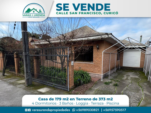 Se Vende casa de 179 m2 en inigualable ubicación, calle San Francisco, Curicó