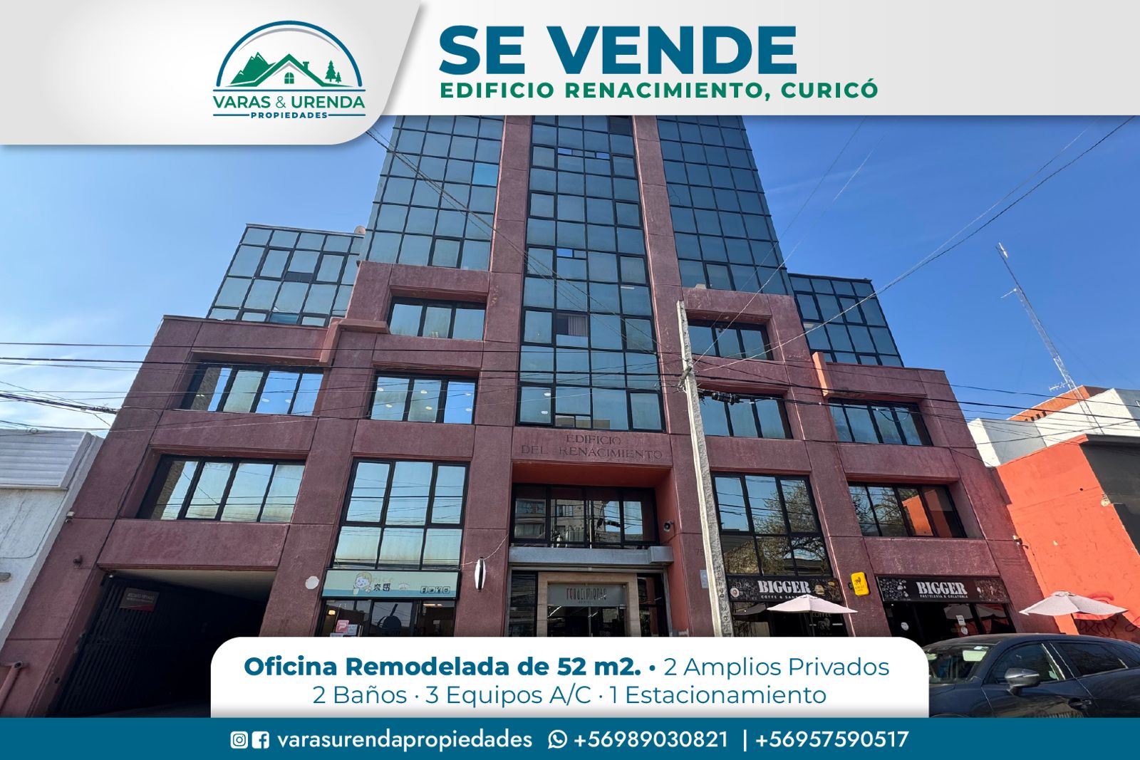 Se Vende oficina remodelada de 52 m2 en Edificio Renacimiento, Curicó