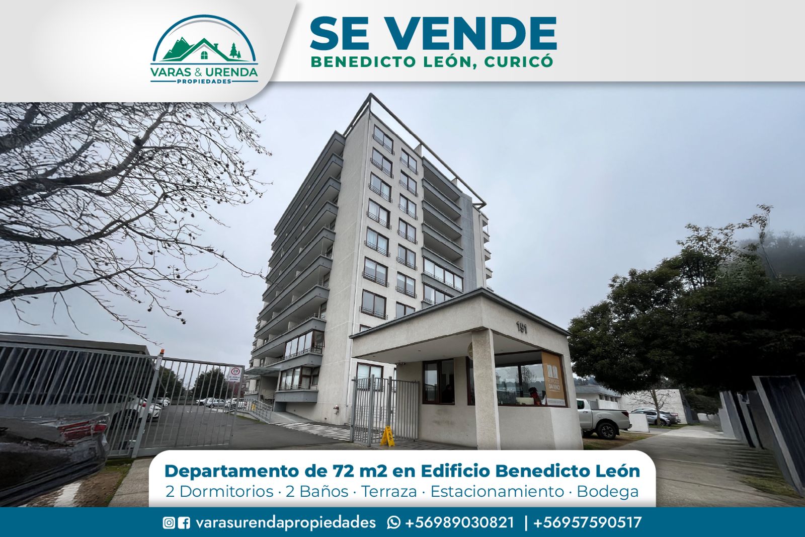 Se Vende excelente departamento de 72 m2 ubicado en Benedicto León, Curicó