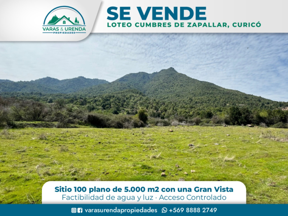Se Vende sitio plano de 5.000 m2 en Loteo Cumbres de Zapallar, Curicó