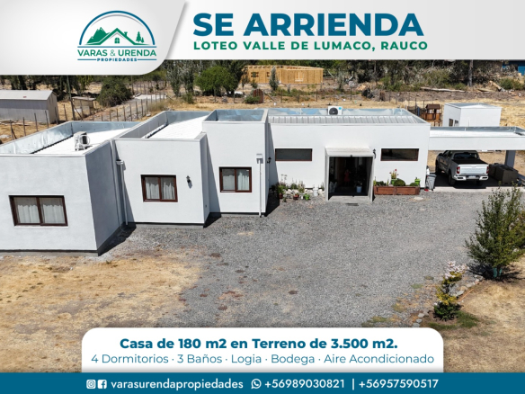 Se Arrienda casa de 180 m2 en Loteo Valle de Lumaco, Rauco