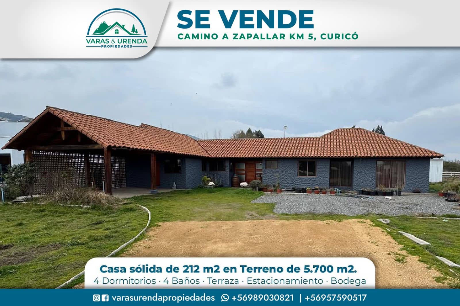 Se Vende linda casa de 212 m2 en sitio de 5.700 m2 camino Zapallar km 5, Curicó