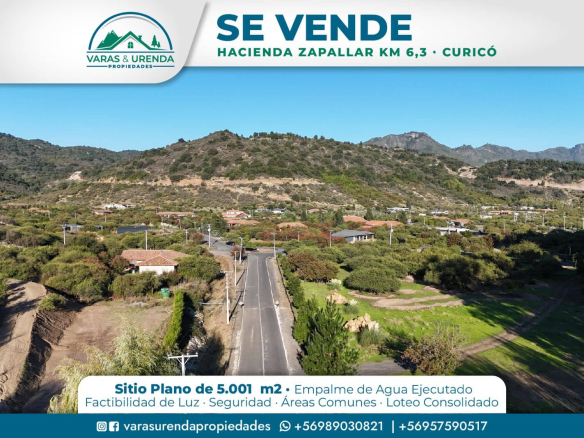 Se Vende sitio plano de 5.001 m2 en Hacienda Zapallar, Curicó