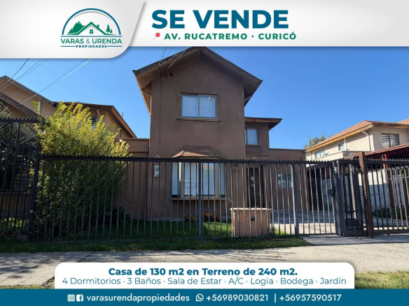 Se Vende linda casa de 130 m2 en Av Rucatremo, Curicó