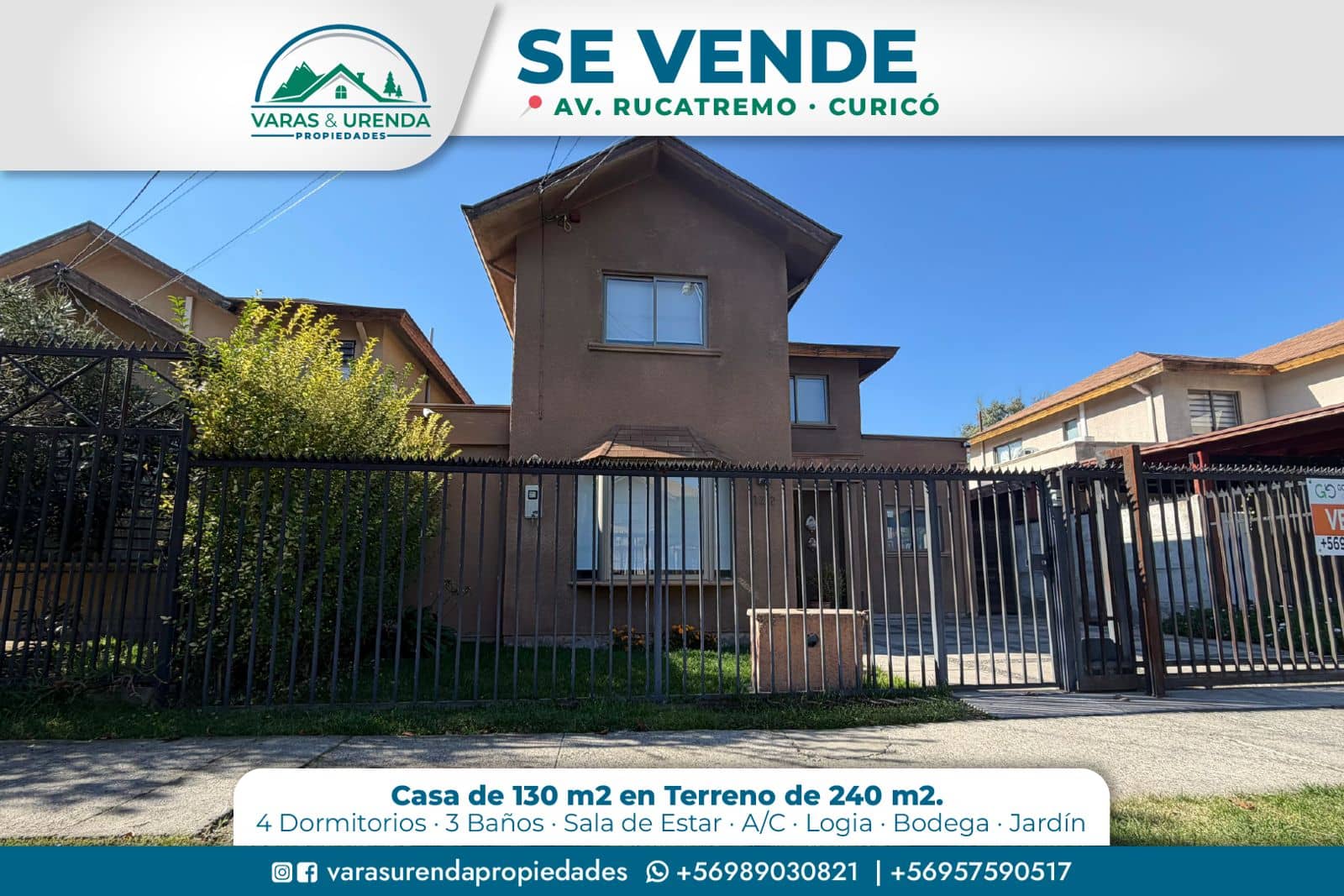 Se Vende linda casa de 130 m2 en Av Rucatremo, Curicó