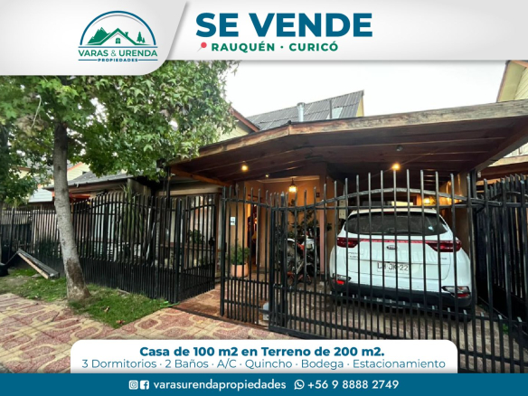 Se Vende casa de 100 m2 en terreno de 200 m2, Rauquén, Curicó