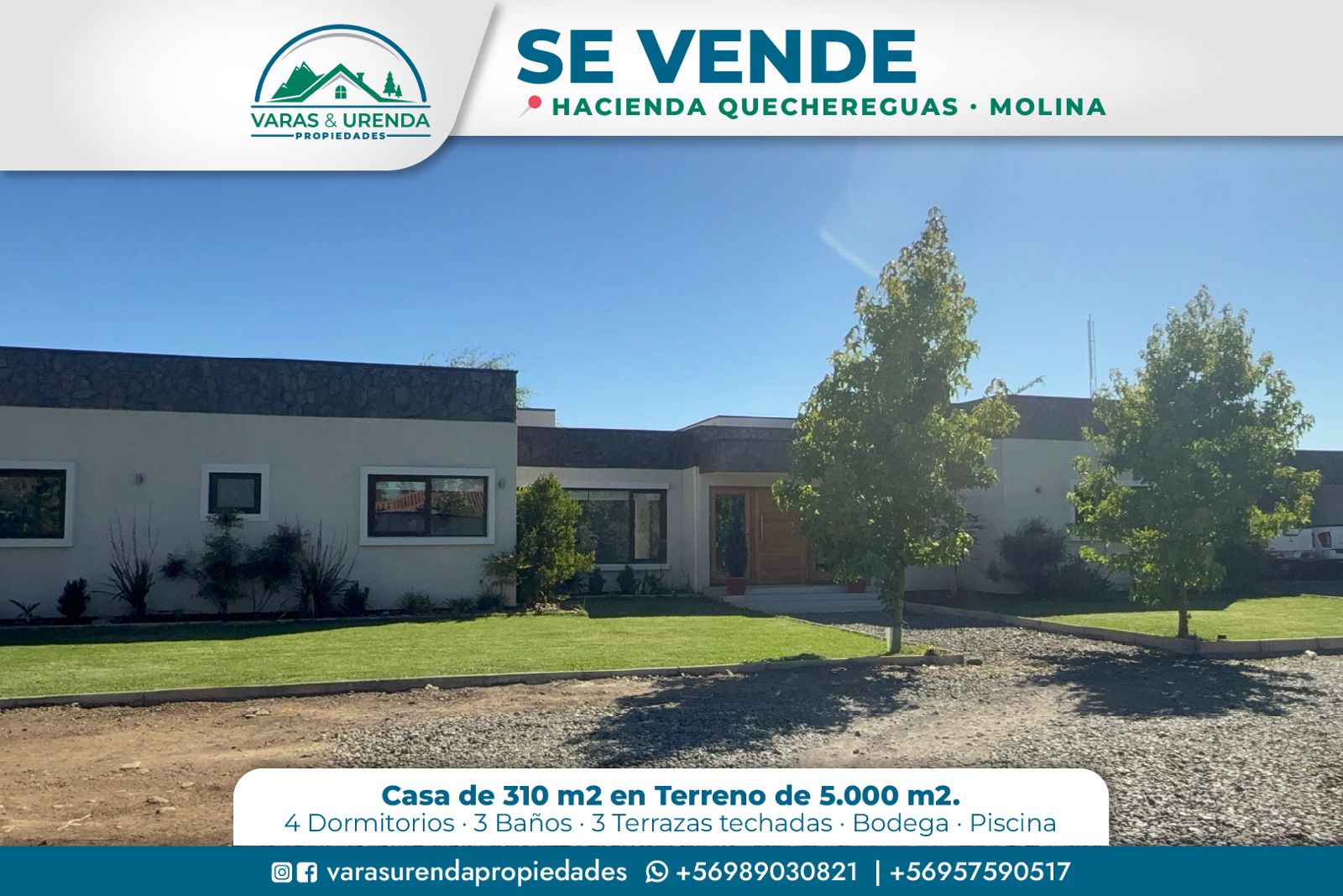 Se Vende linda casa de 310 m2 en Hacienda Quechereguas, Molina