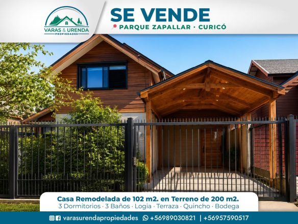 Se Vende espectacular casa remodelada de 102 m2 en Parque Zapallar, Curicó