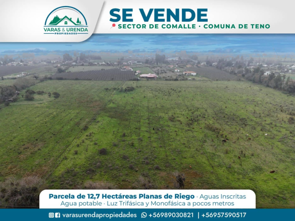 Se Vende linda parcela de 12,7 hectáreas en Sector Comalle, Comuna de Teno