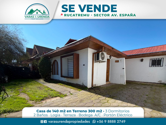 Se Vende casa de 140 m2 en Rucatremu, sector Avenida España, Curicó