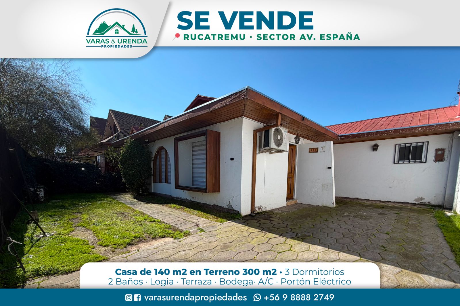 Se Vende casa de 140 m2 en Rucatremu, sector Avenida España, Curicó