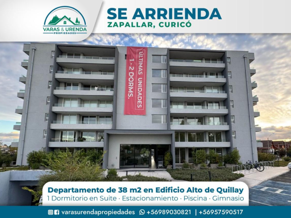 Se Arrienda departamento 38 m2 en Edificio Alto de Quillay, Zapallar, Curicó