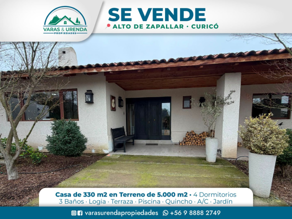 Se Vende casa 330 m2 en sitio 5.000  m2 en Alto de Zapallar, Curicó