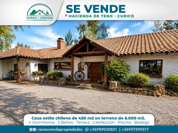 Se Vende espectacular casa estilo chilena de 450 m2 en Hacienda de Teno, Curicó
