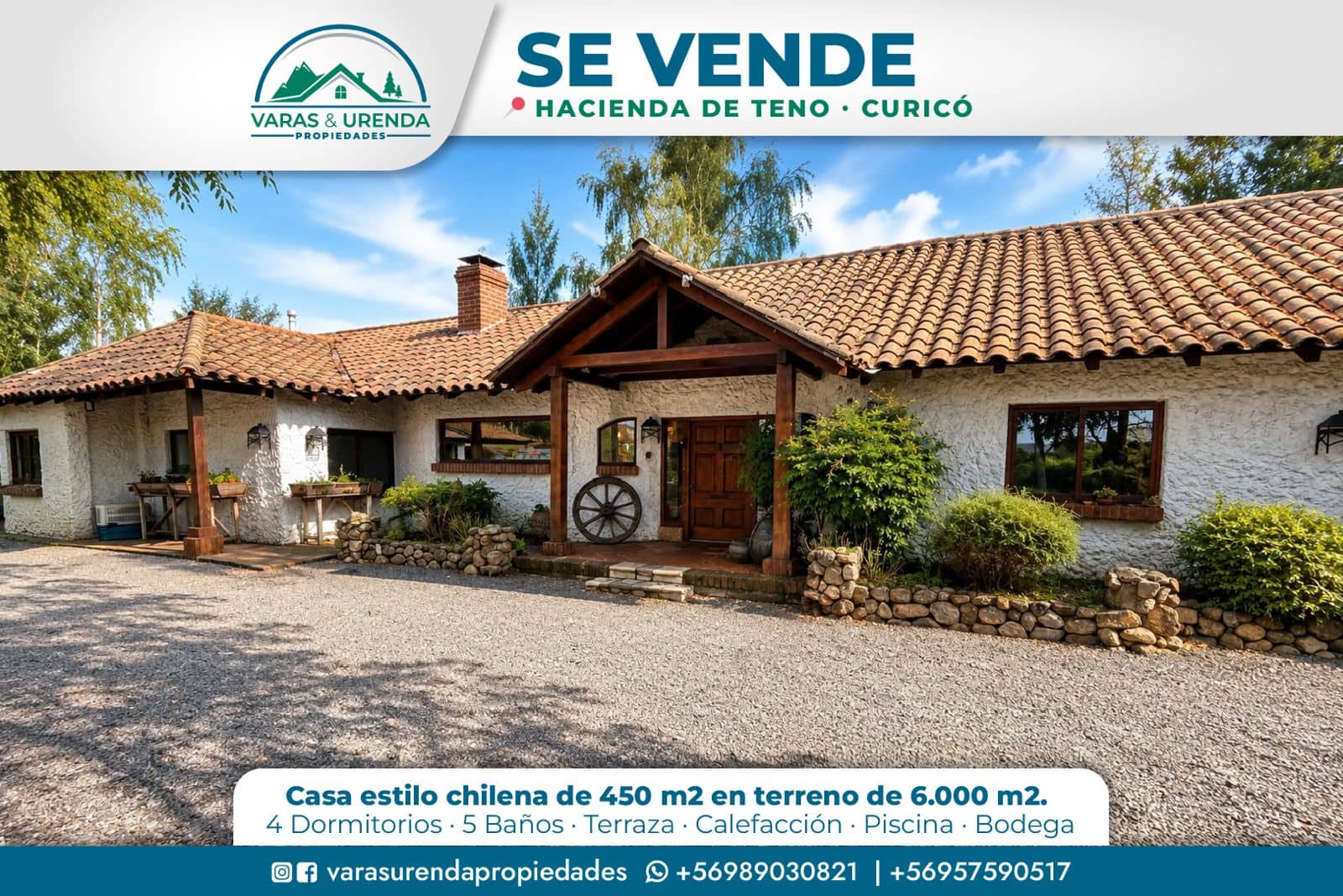 Se Vende espectacular casa estilo chilena de 450 m2 en Hacienda de Teno, Curicó